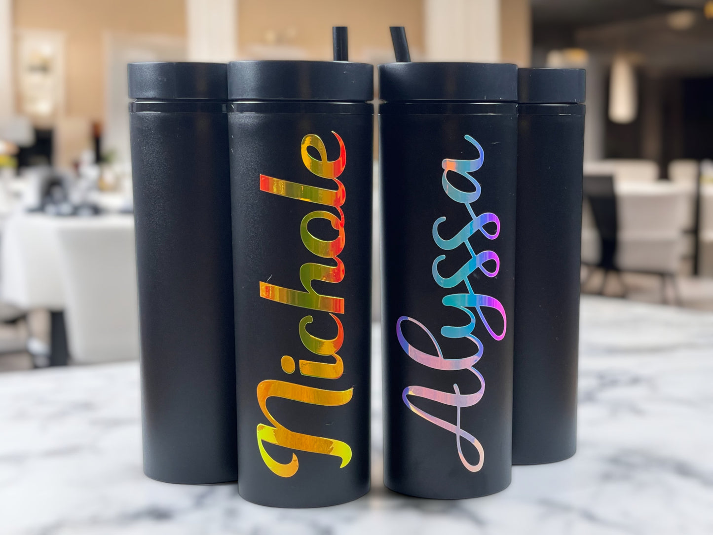 Custom 16 oz Matte Black Skinny Tumbler, Personalized Insulated Drinkware