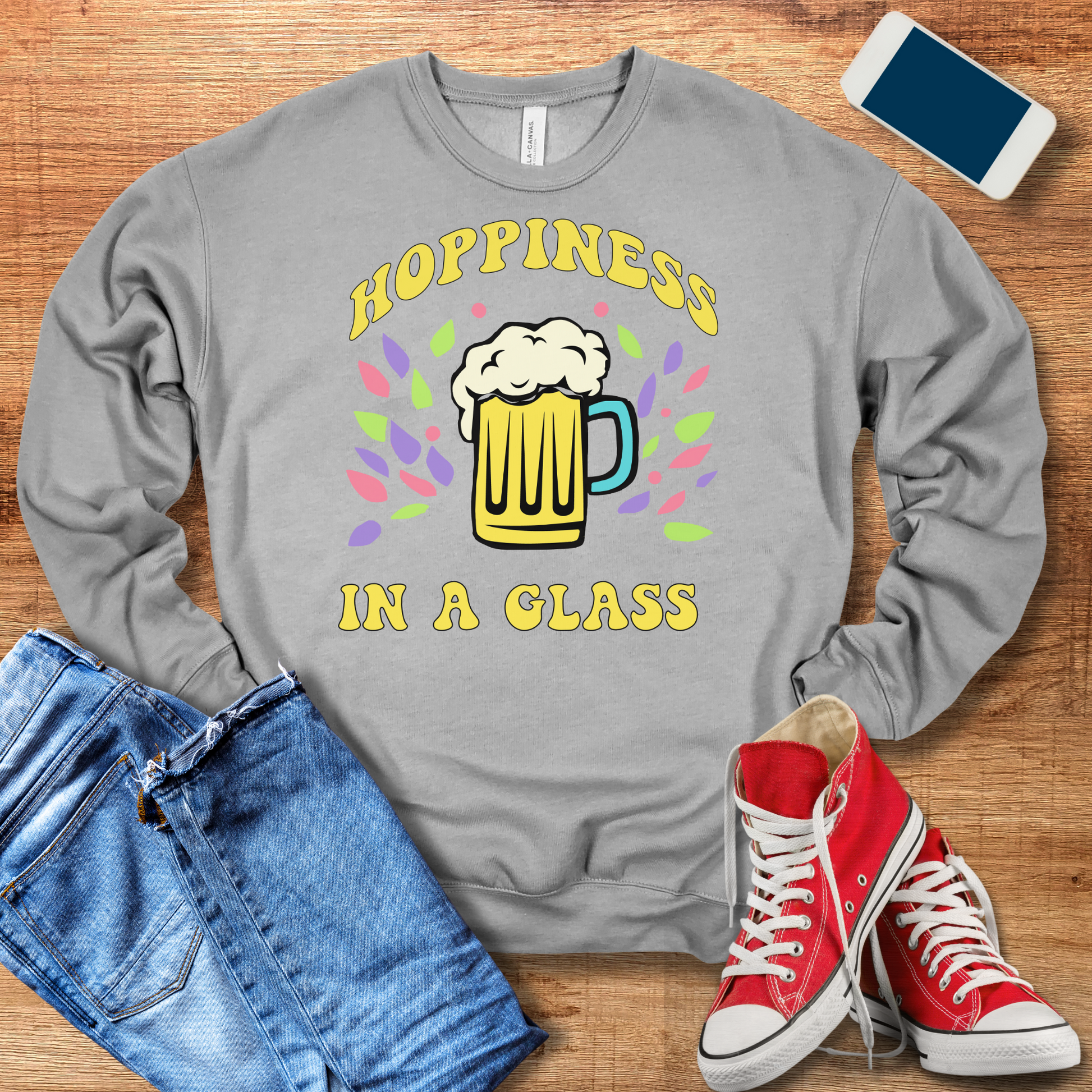 hoppiness in a glass beer crewneck sweatshirt in heather athletic