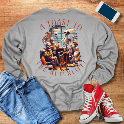 toast to afterlife skeleton and wine crewneck sweatshirt in heather athletic