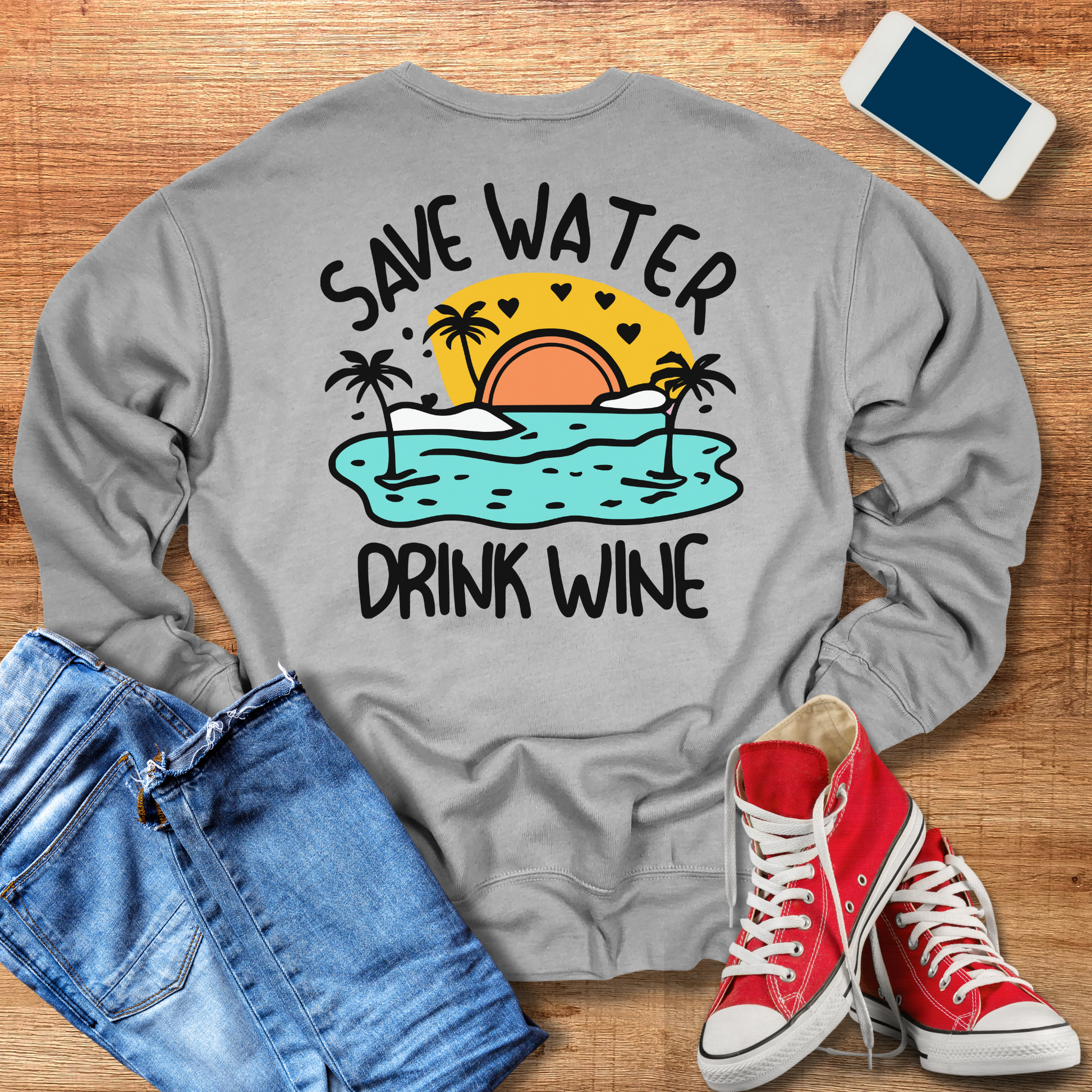 save water drink wine crewneck sweatshirt in heather athletic