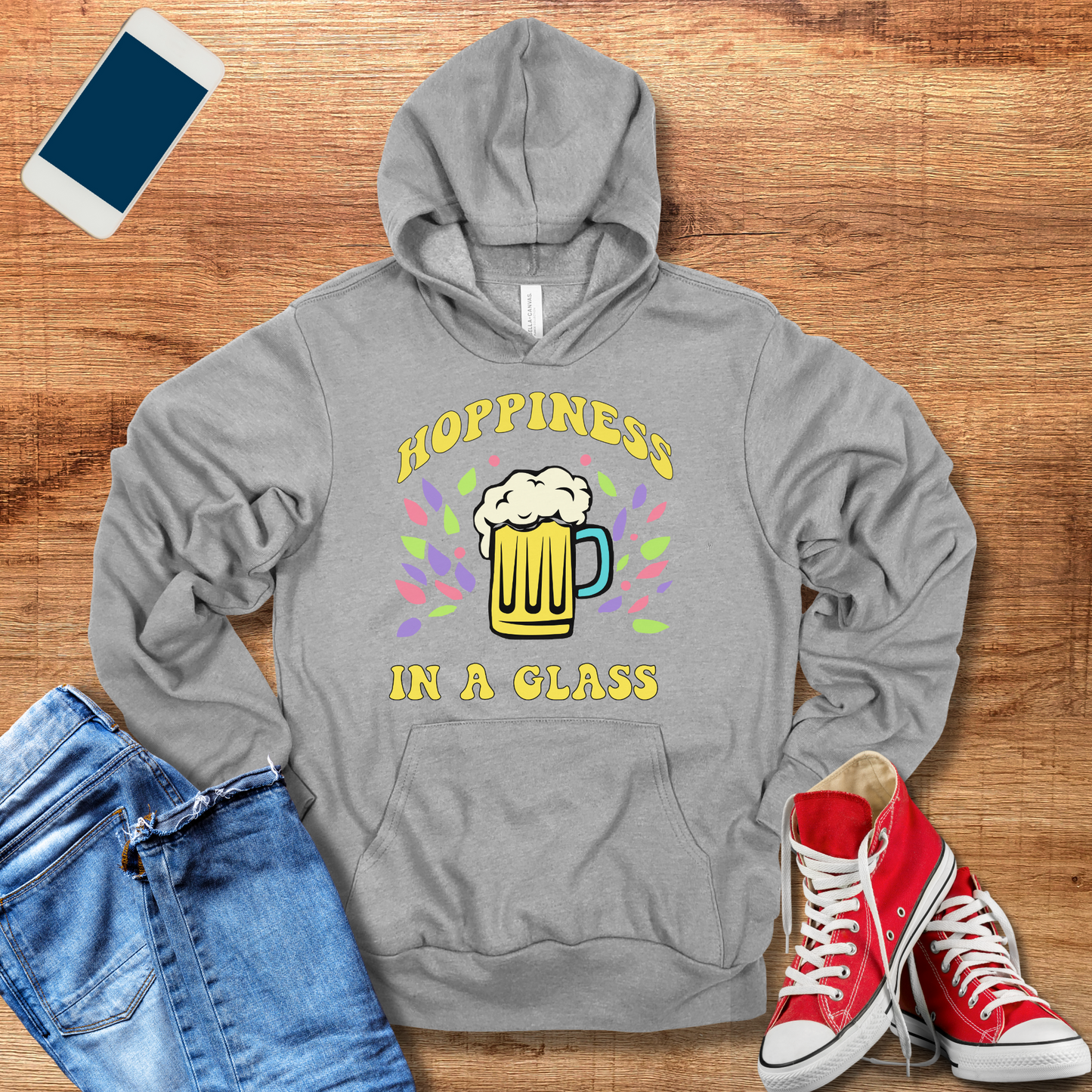 hoppiness in a glass hoodie color heather athletic