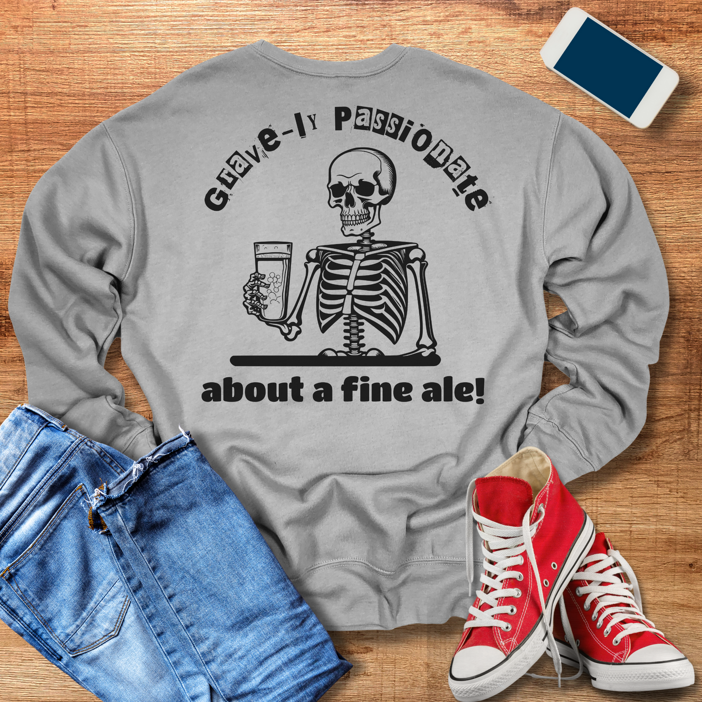 beer skeleton crewneck sweatshirt in the color heather athletic