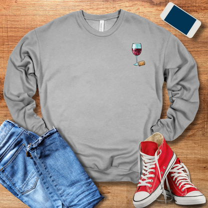 wine glass pocket design on crewneck sweatshirt