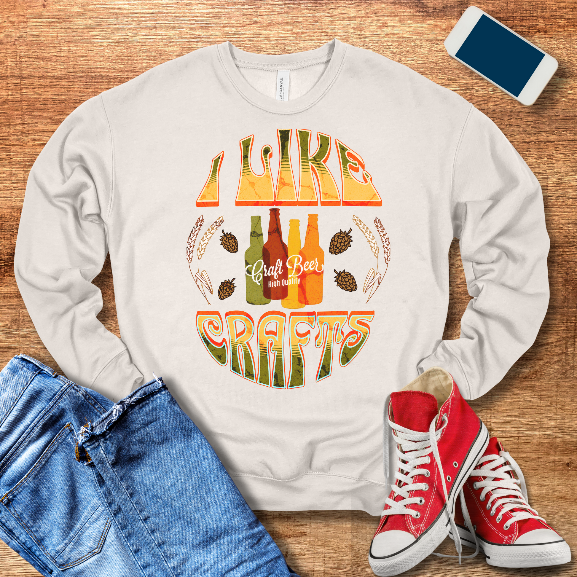 heather dust color i like crafts beer crewneck sweatshirt