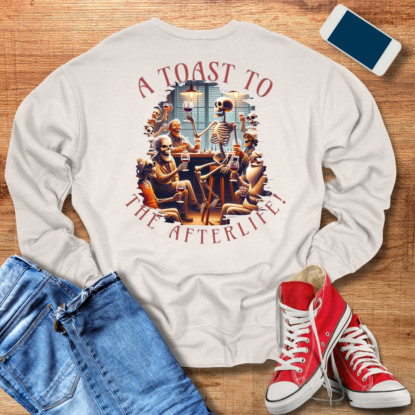 toast to afterlife wine crewneck sweatshirt in color heather dust