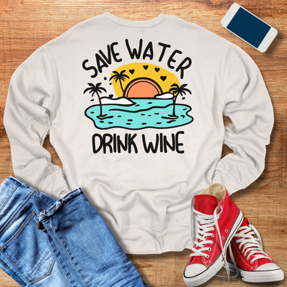 save water drink wine crewneck sweatshirt in white