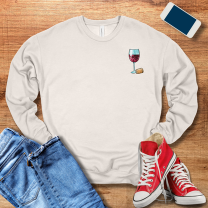 front wine glass pocket design on heather dust color sweatshirt