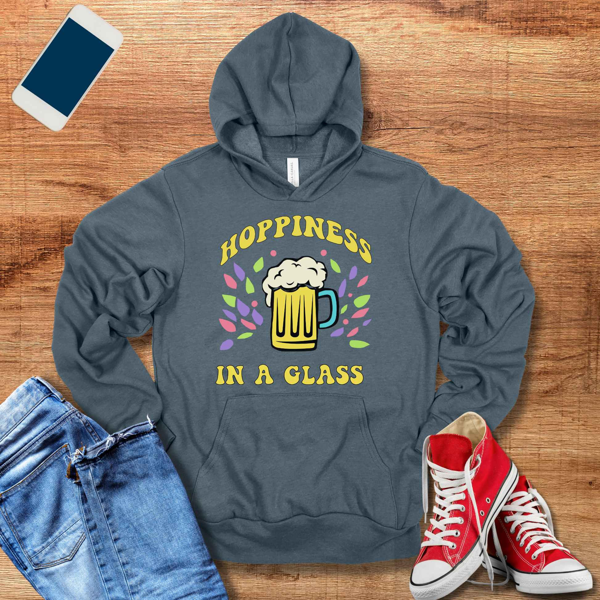 hoppiness in a glass hoodie color heather slate