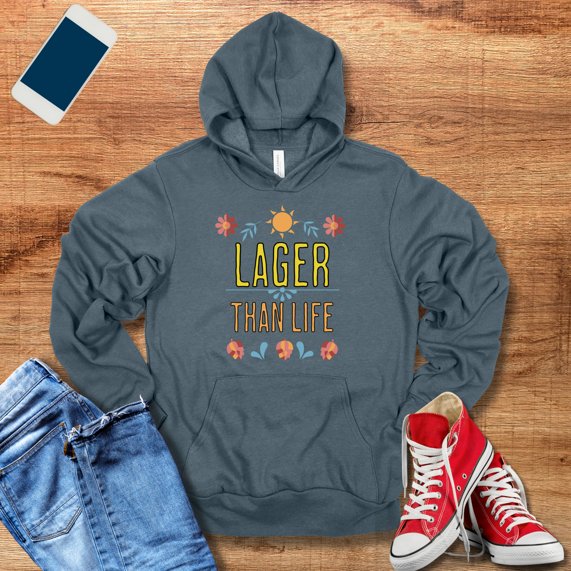 lager than life hoodie color heather slate