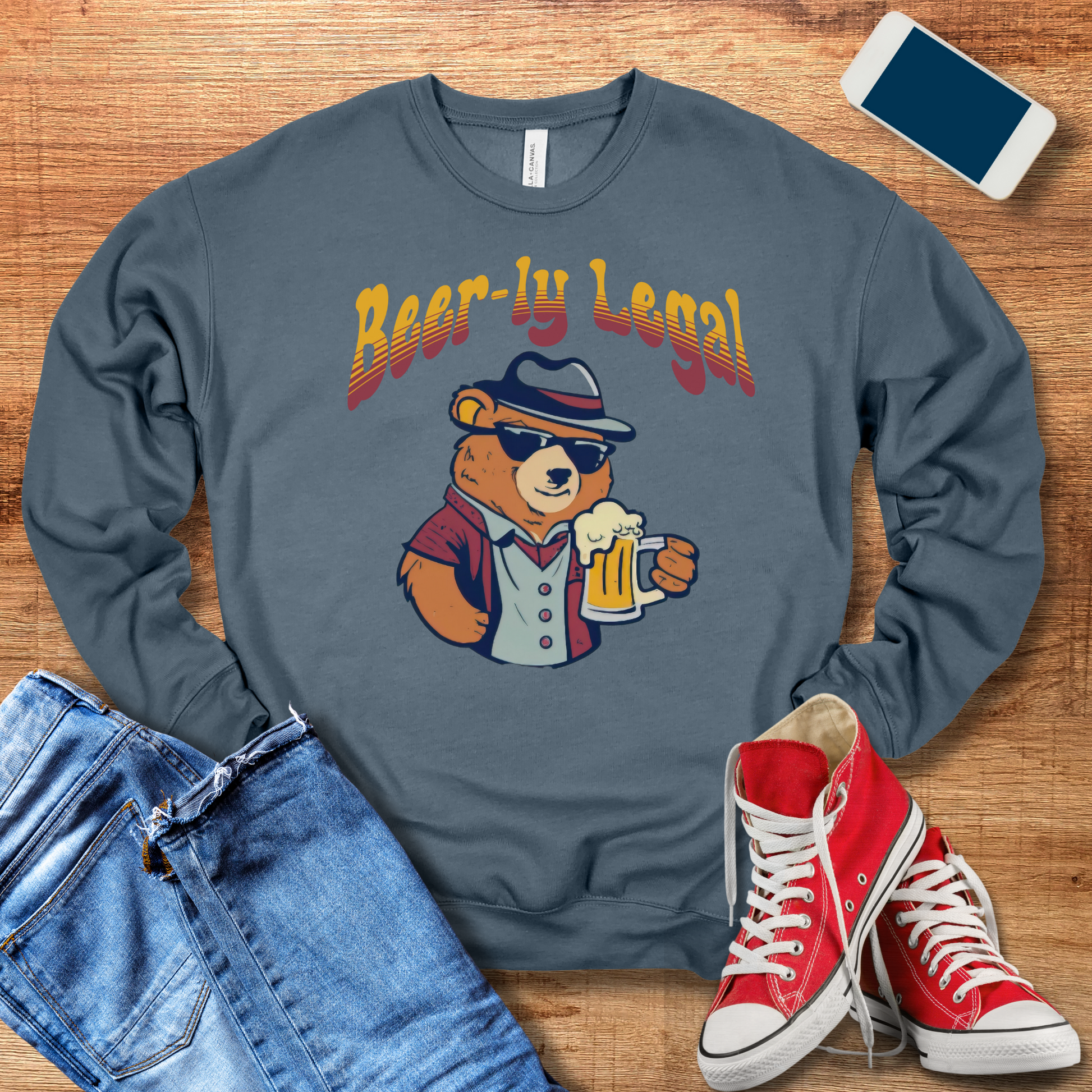 heather slate color beer crewneck sweatshirt