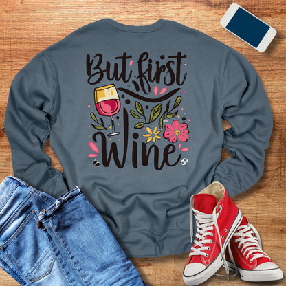 back of heather slate color wine sweatshirt