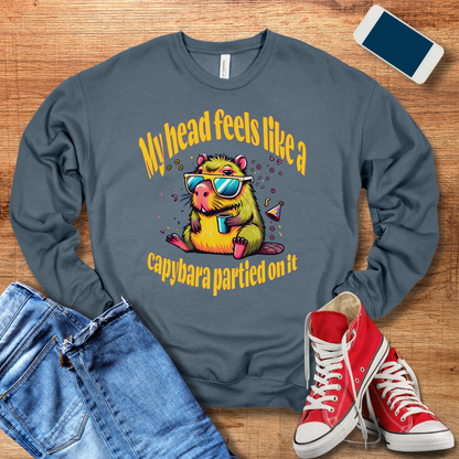 heather slate color capybara hangover crewneck sweatshirt