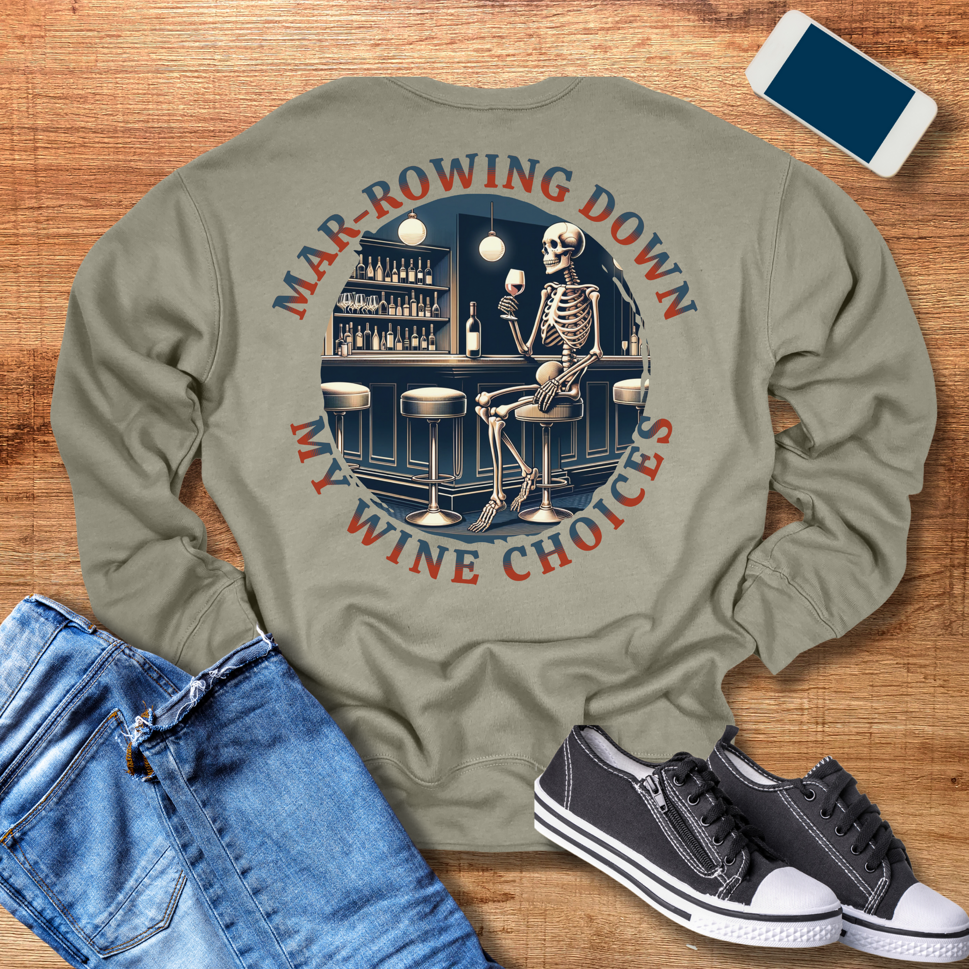 marrowing down my wine choices crewneck sweatshirt in color heather stone