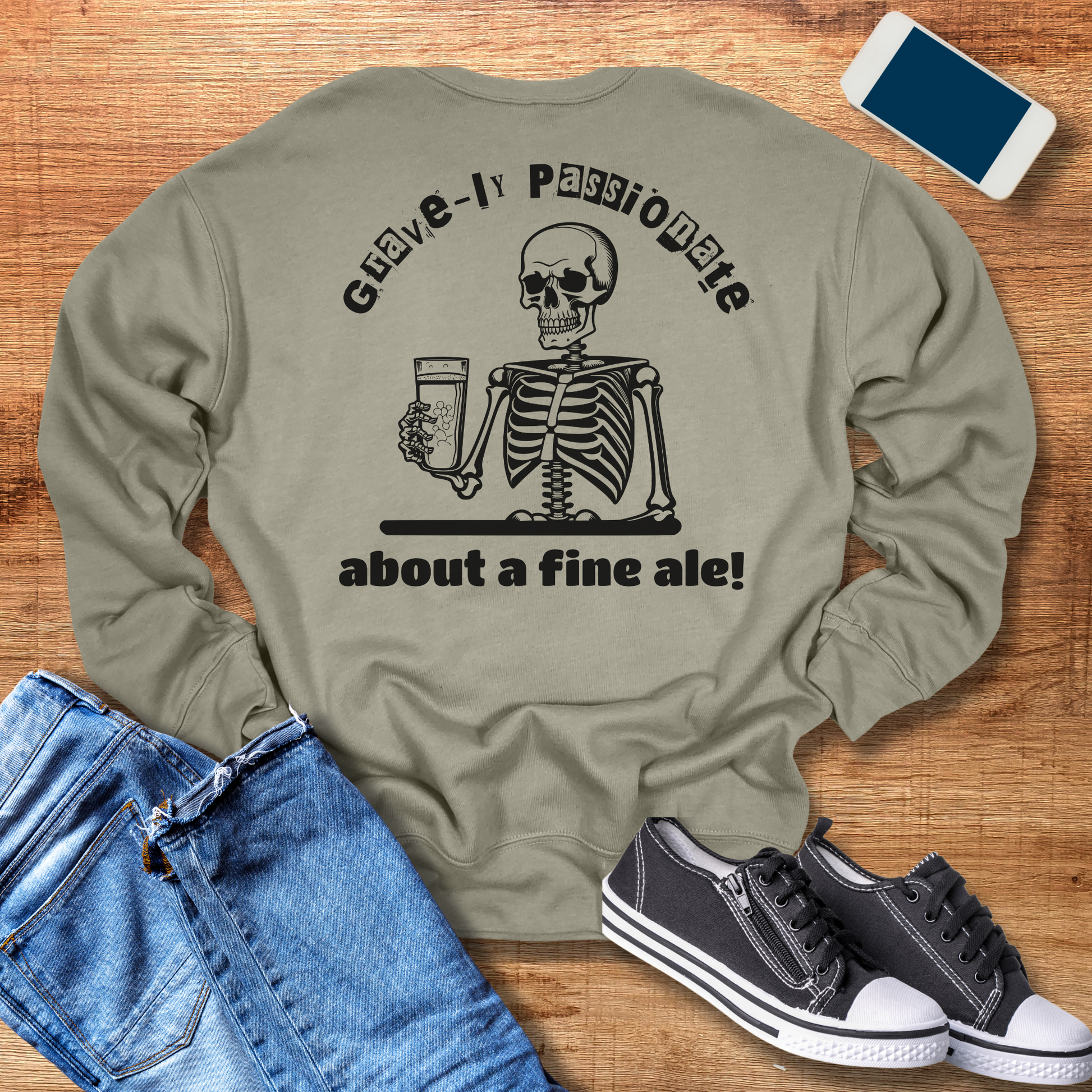 beer skeleton crewneck sweatshirt in the color heather stone