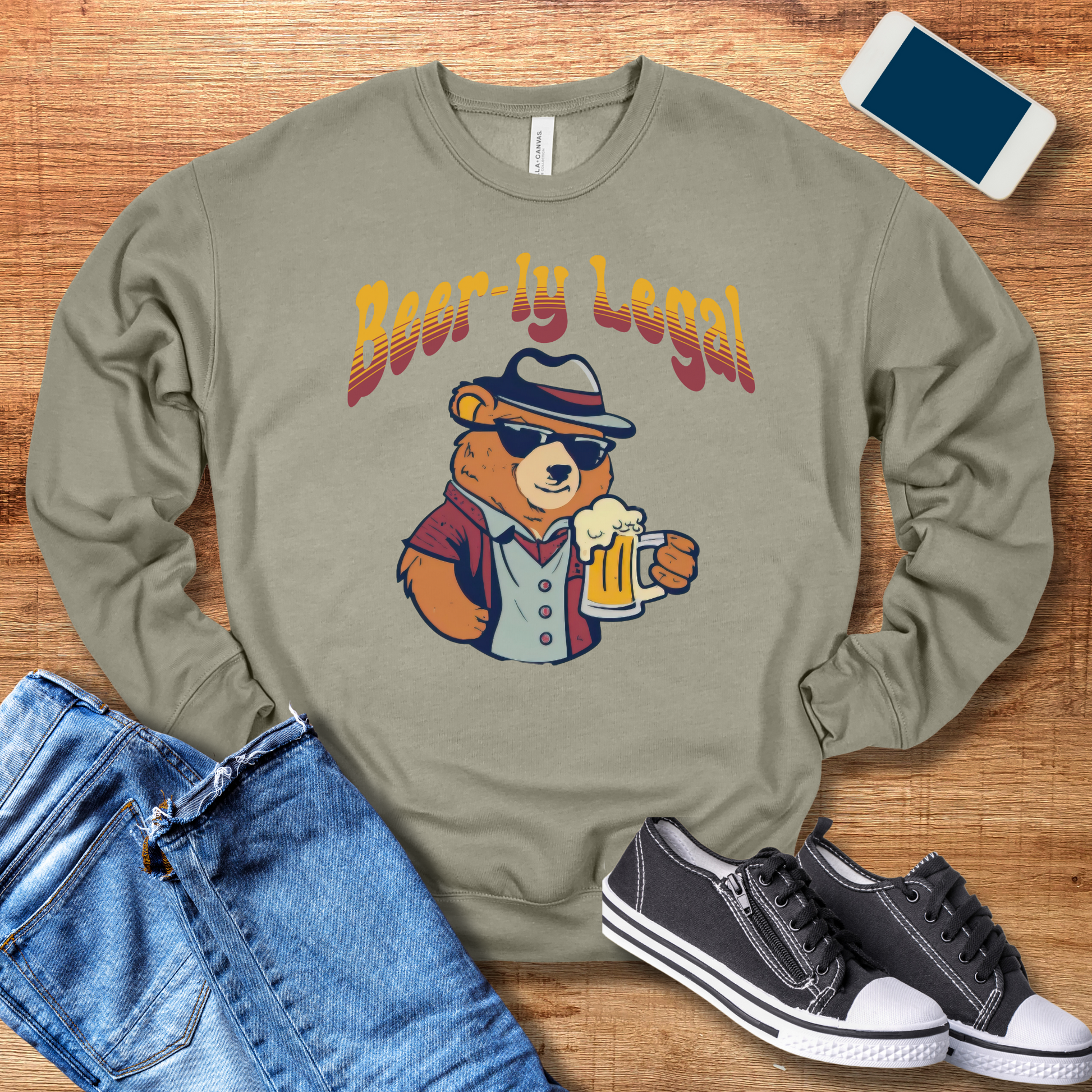 heather stone color beer sweatshirt