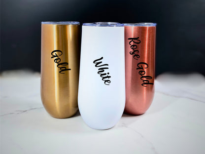 Personalized 6oz & 12oz Stemless Stainless Steel Champagne Tumbler Insulated Flute With Lid, Straw and Cleaning Wand customizable drinkware