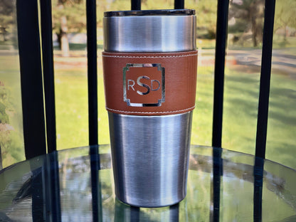 Stainless Steel Insulated Tumbler with Leather Sleeve-Custom Gift For Groomsmen, Best Man, Father, Birthday, Weddings 20oz & 30 oz Drink Cup