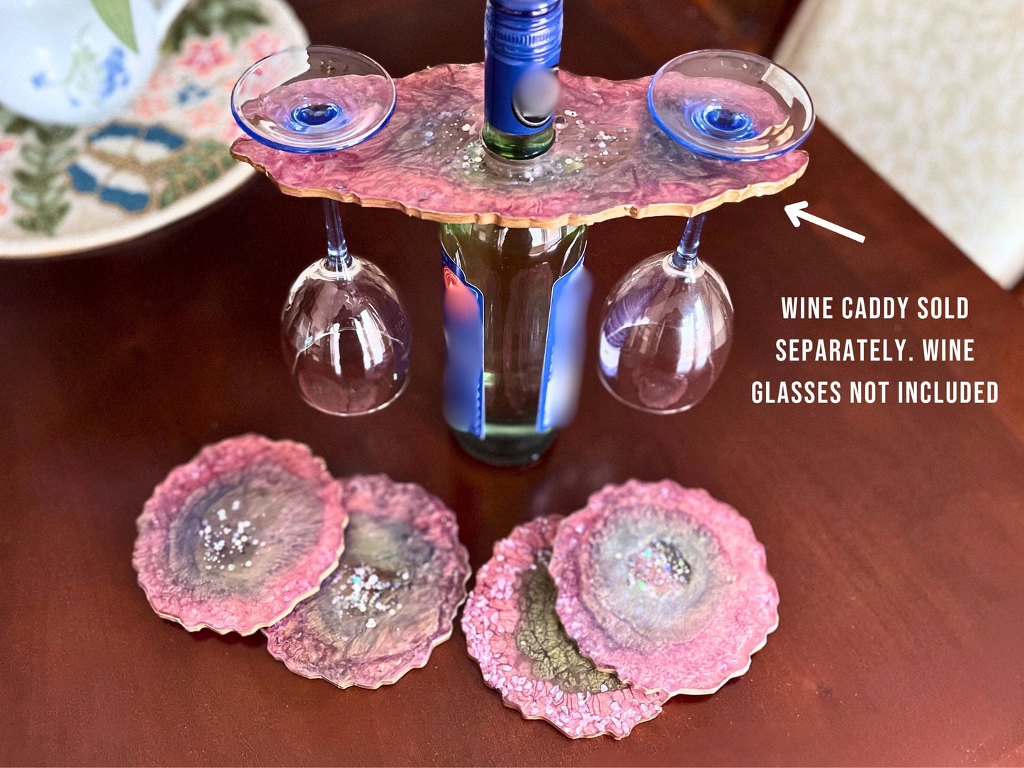 Unique Red Resin Coasters - Glam Decor Drink & Coffee Table Coaster Set, Perfect Housewarming or Bridesmaid Gift or Bridal party proposal