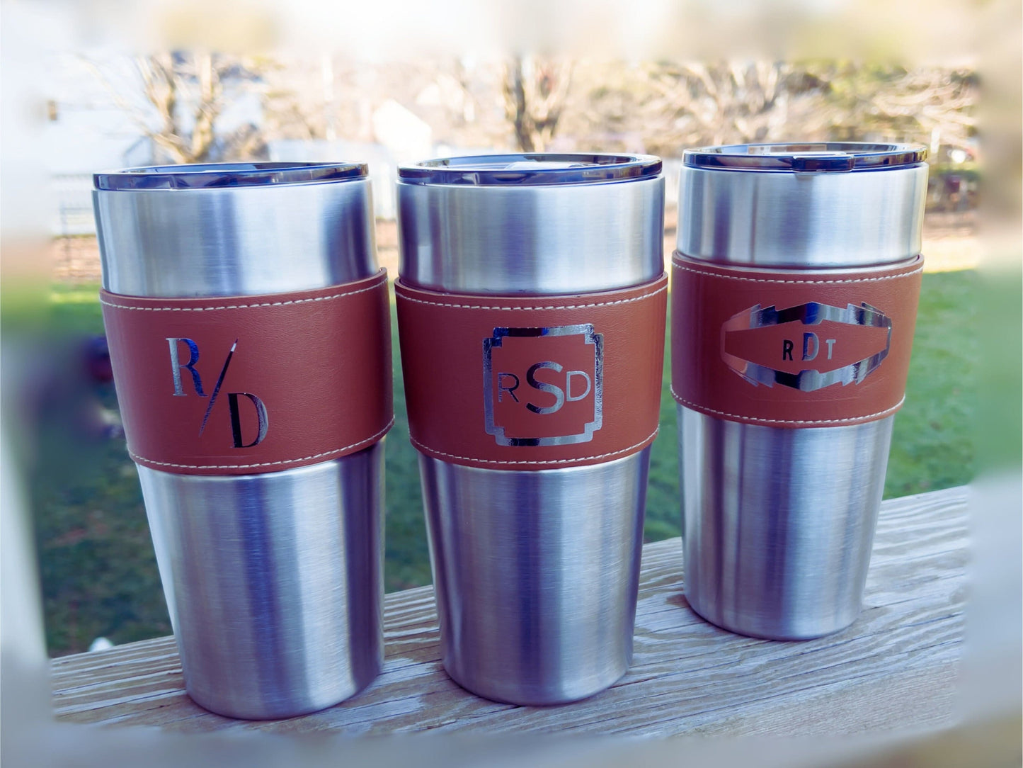 Stainless Steel Insulated Tumbler with Leather Sleeve-Custom Gift For Groomsmen, Best Man, Father, Birthday, Weddings 20oz & 30 oz Drink Cup