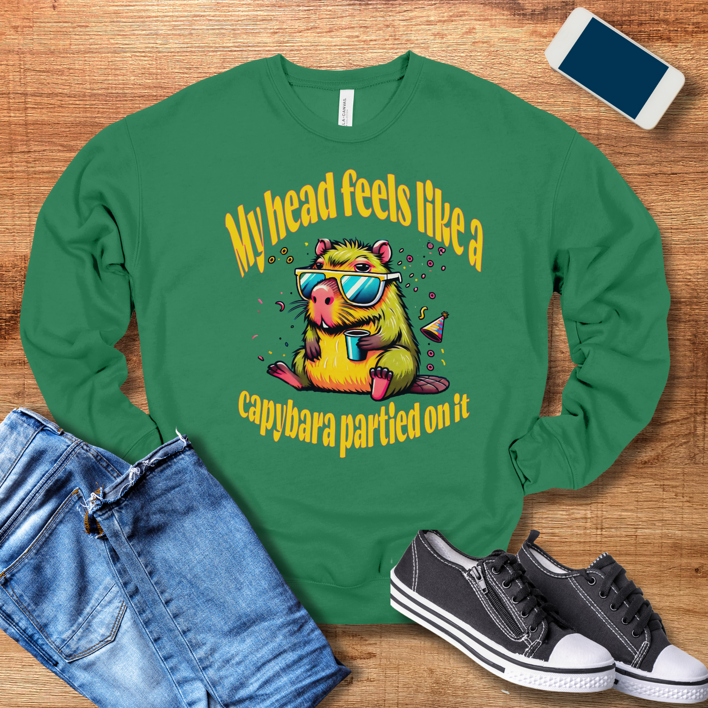 kelly color capybara hangover crewneck sweatshirt