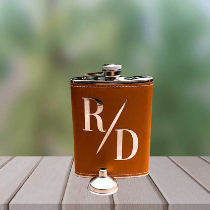 Personalized Leather Flask with Initials Design