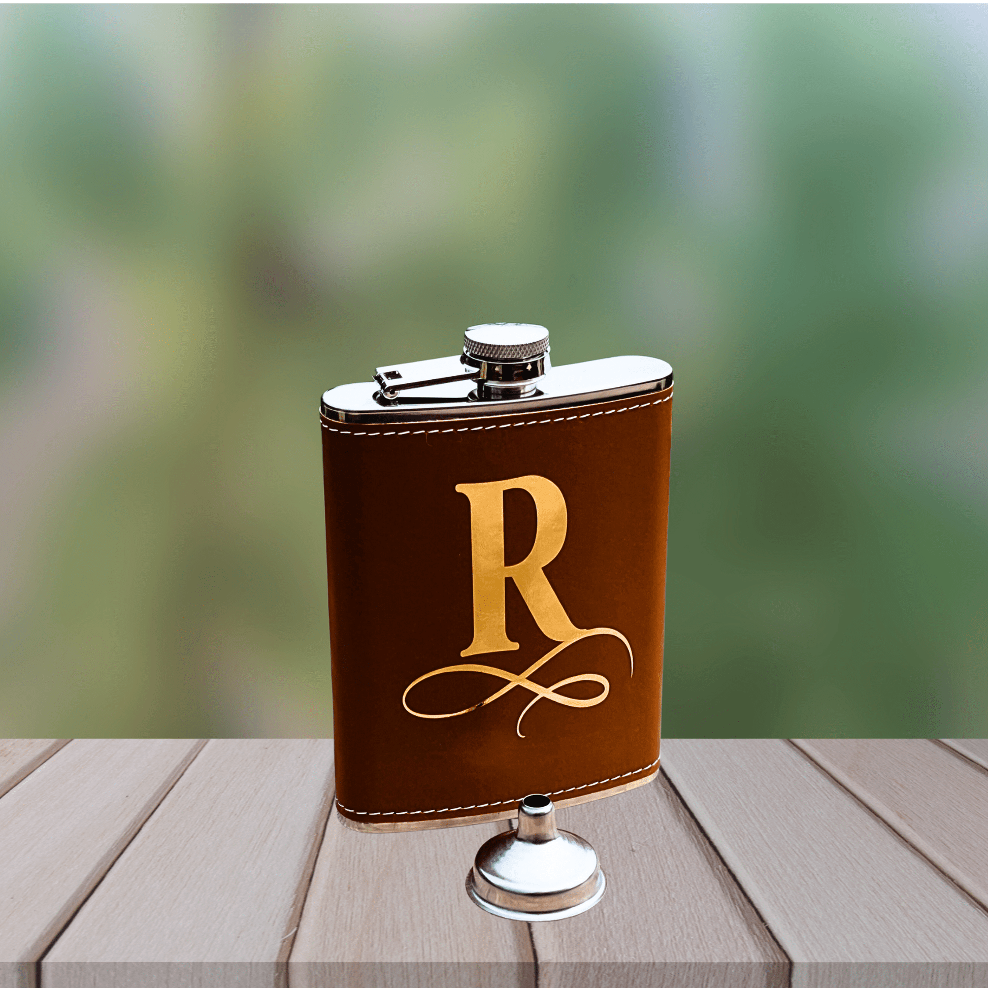 Personalized leather flask with stylized initials