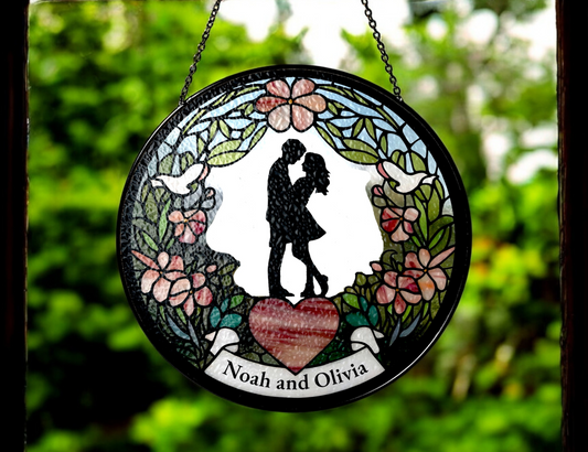 Romantic Garden Couple Faux Stained Glass Suncatcher