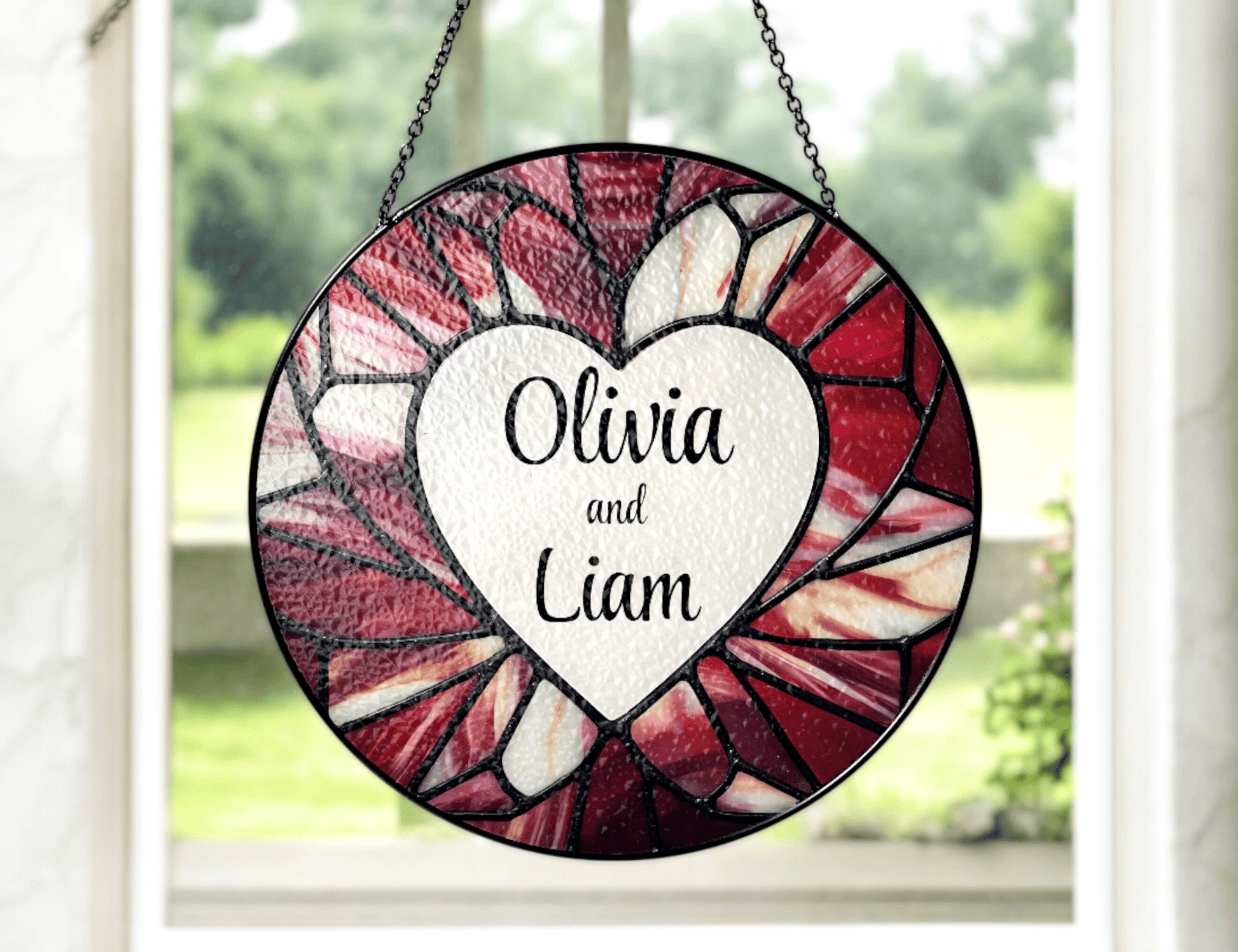 personalized heart suncatcher in window