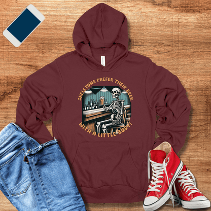 maroon skeleton beer hoodie