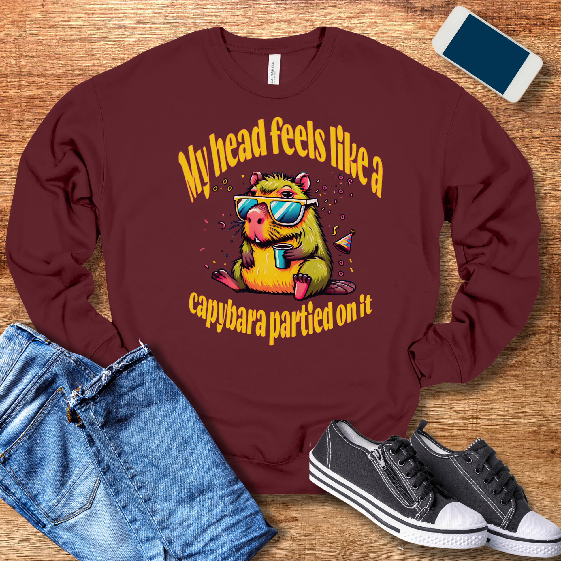 maroon capybara hangover crewneck sweatshirt