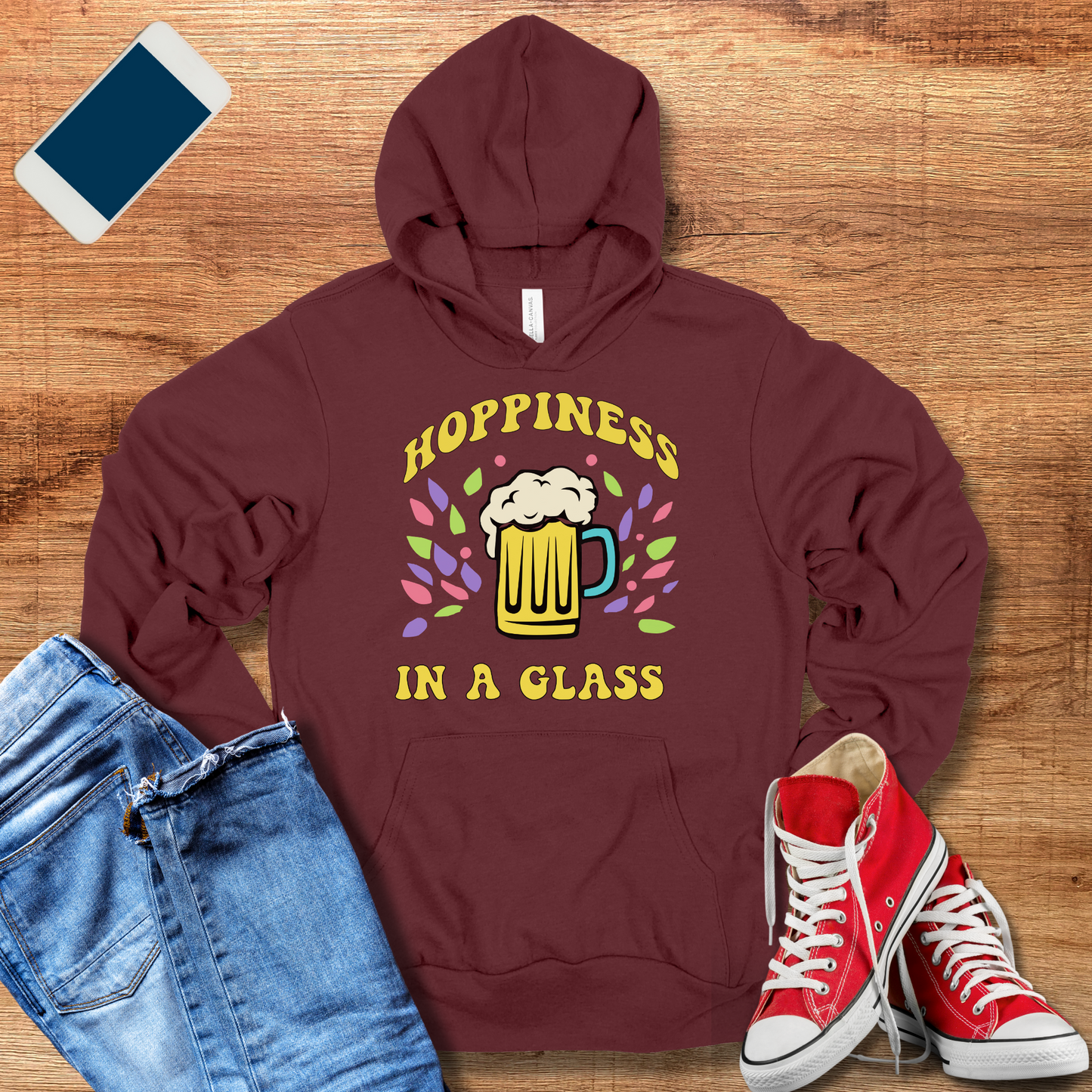 hoppiness in a glass hoodie color maroon