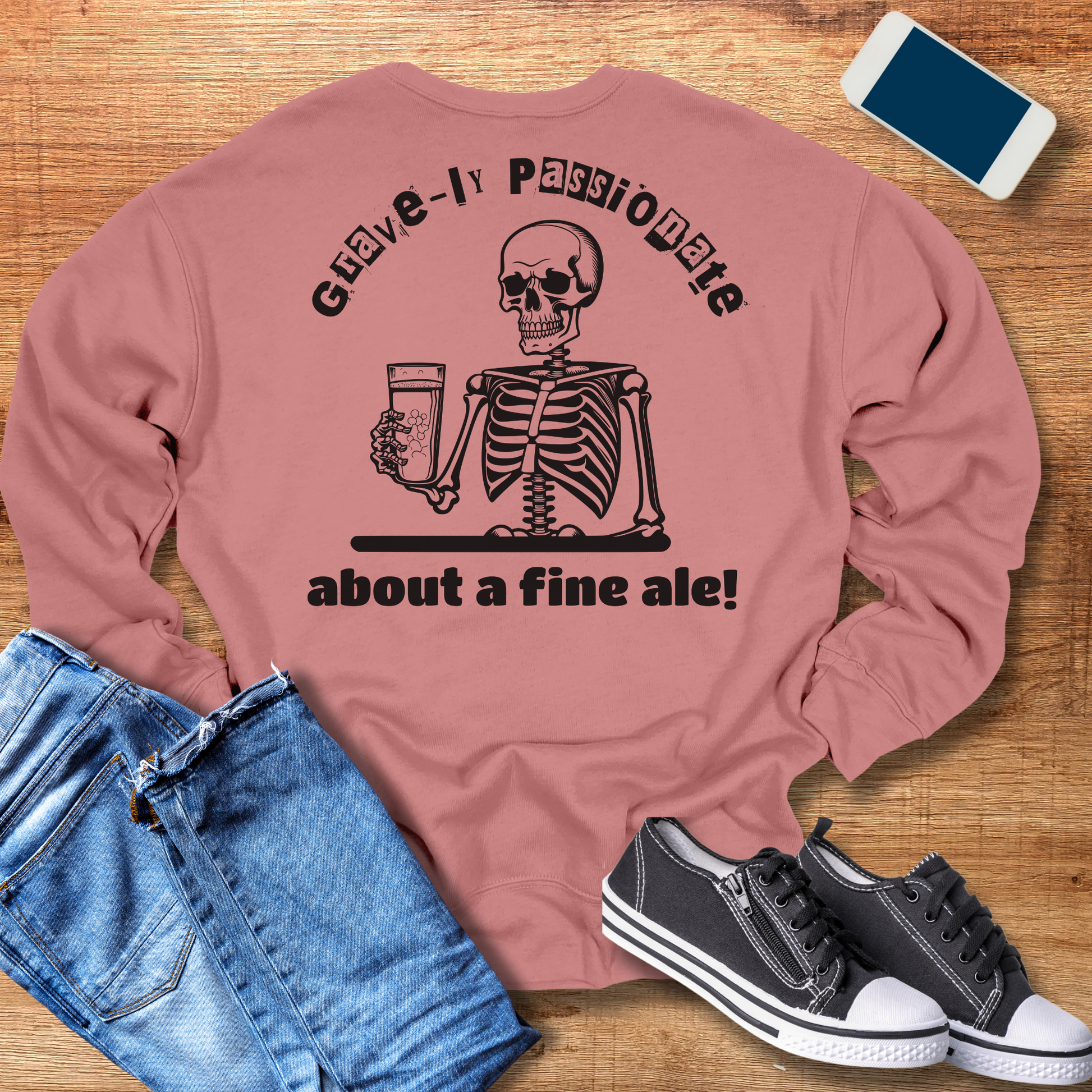 beer skeleton crewneck sweatshirt in the color mauve