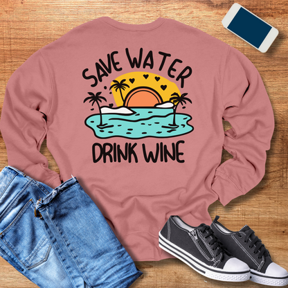 save water drink wine crewneck sweatshirt in mauve