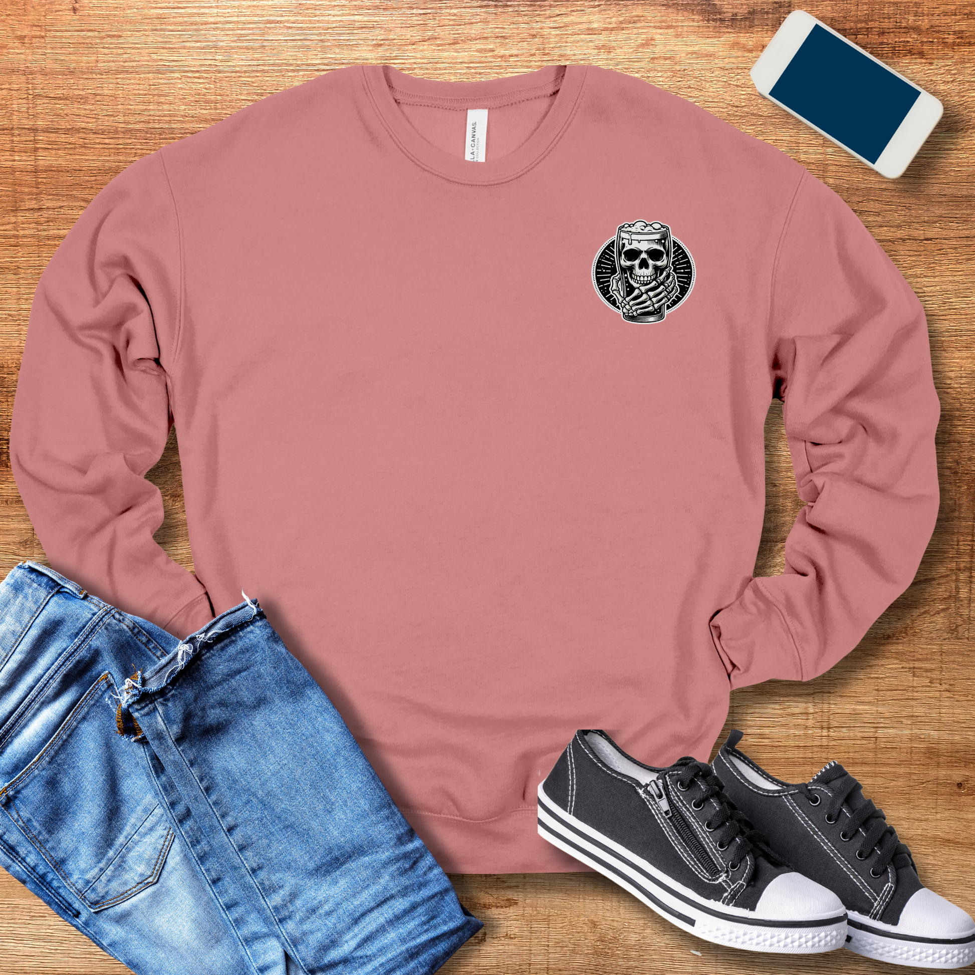 skeleton hand beer crewneck sweatshirt