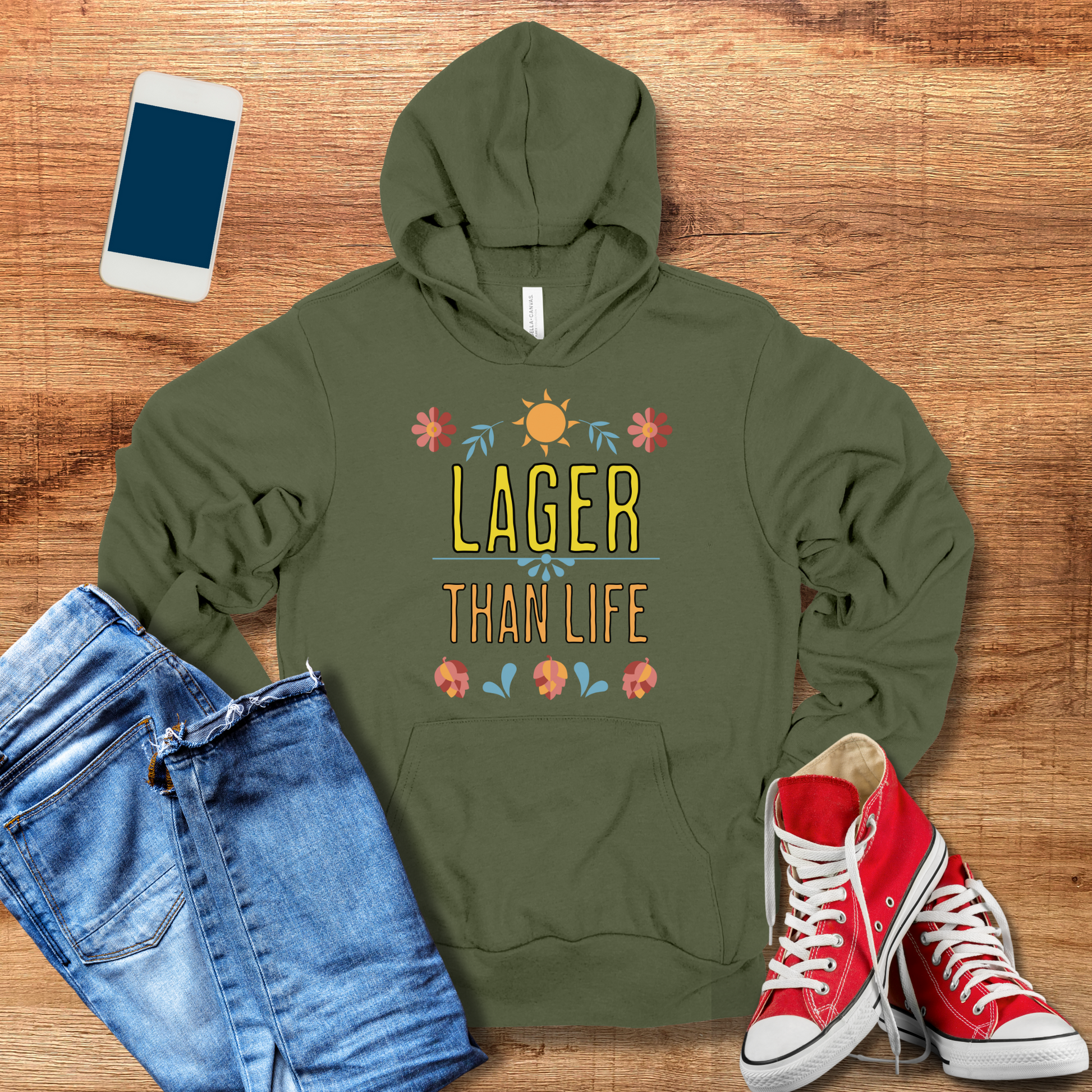 lager than life hoodie color military green