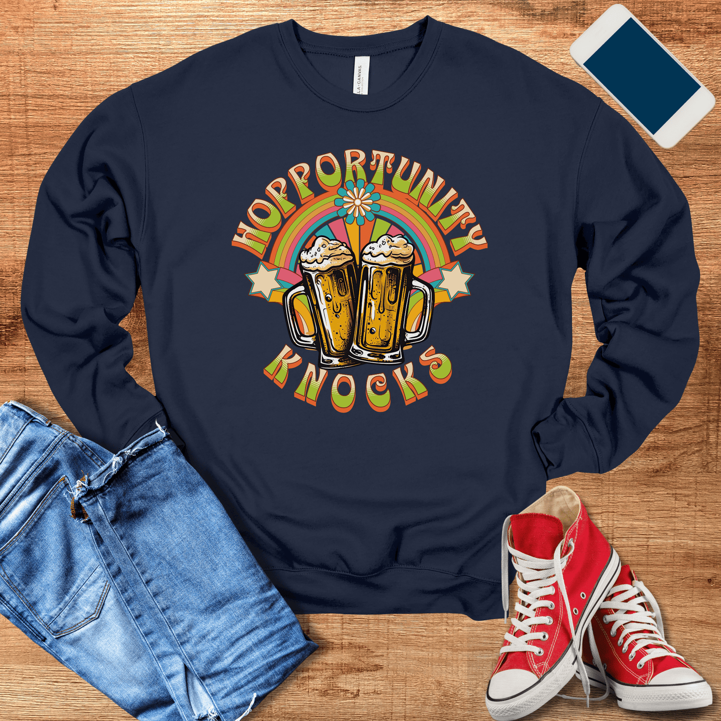 bella canvas beer crewneck sweatshirt in navy