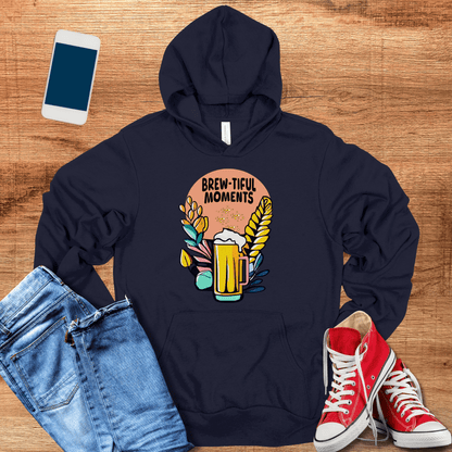 navy color hoodie with brew-tiful moments beer design