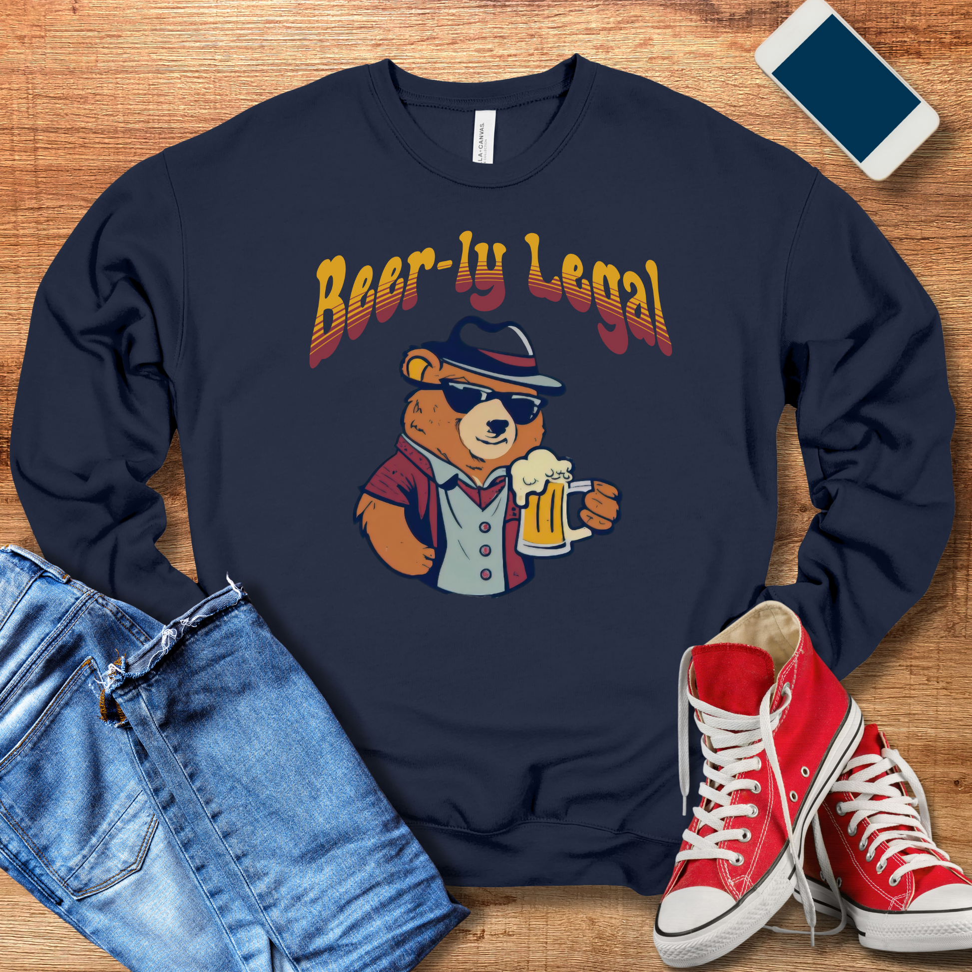 navy beer crewneck sweatshirt