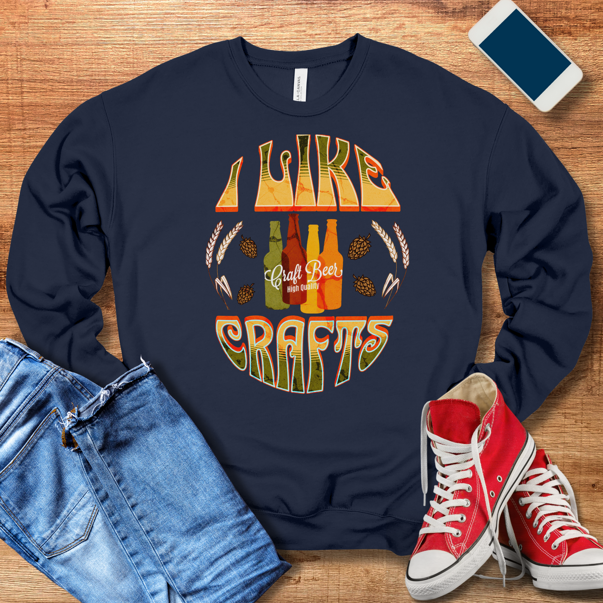 navy i like craft beer crewneck sweatshirt