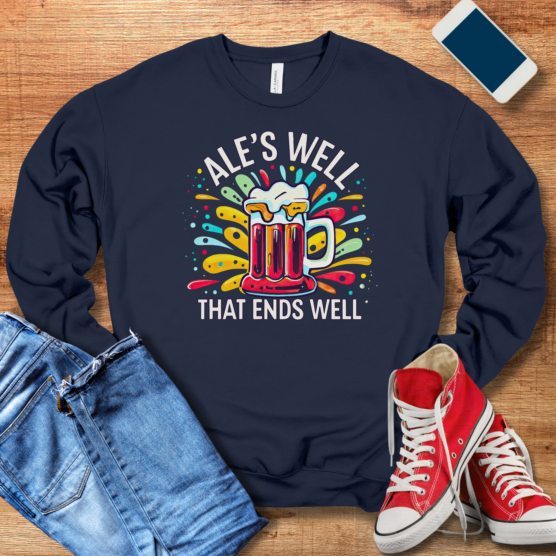 navy color beer crewneck sweatshirt