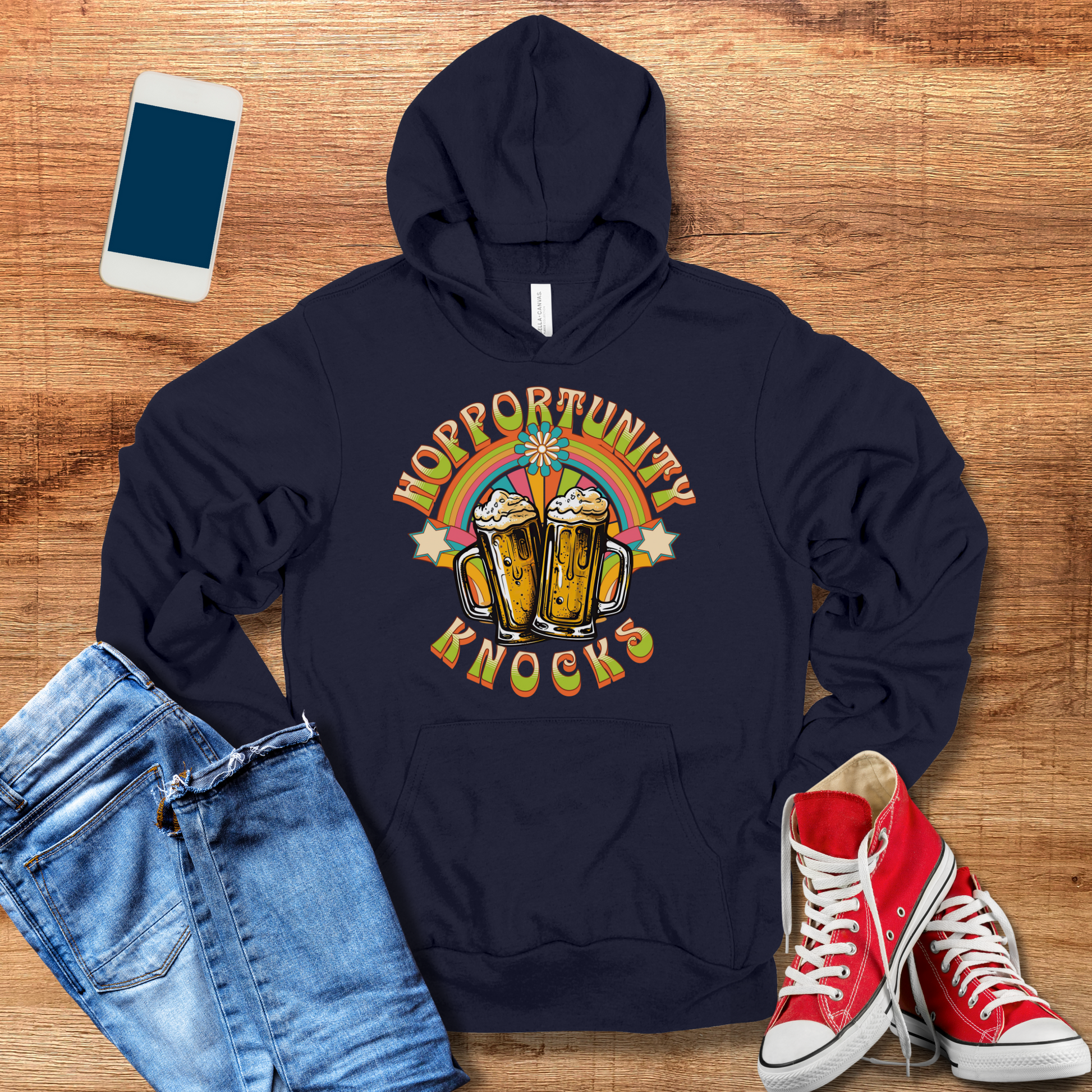 hopportunity knocks beer hooded sweatshirt in navy