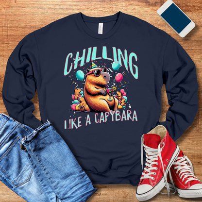 chilling like a capybara crewneck sweatshirt color navy