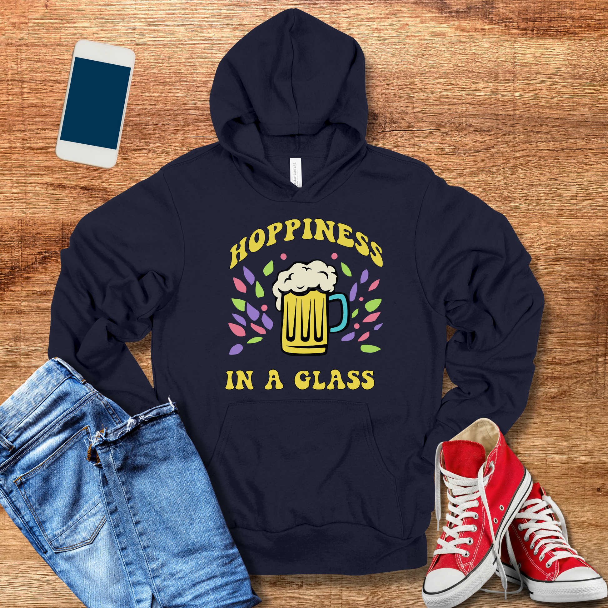 hoppiness in a glass hoodie color navy