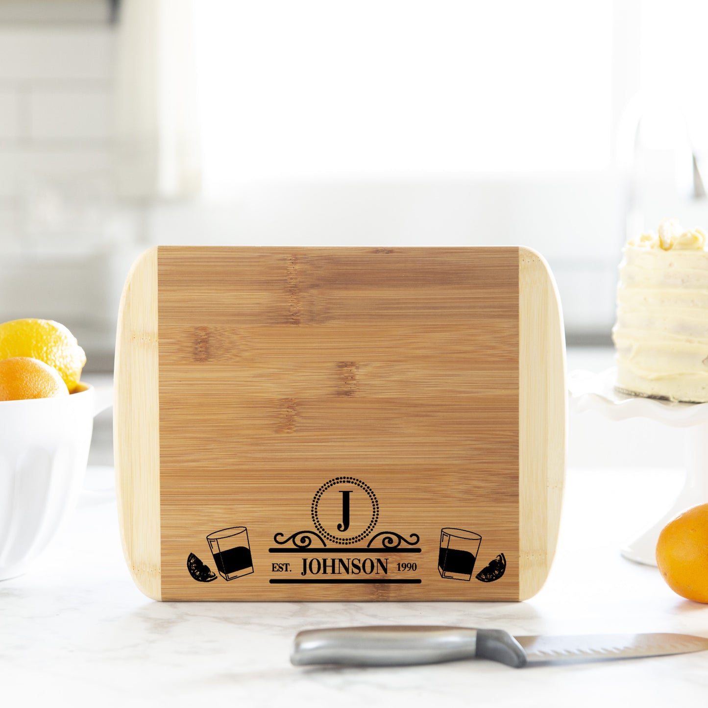 Personalized Monogram Wood Cutting Board - Custom Engraved