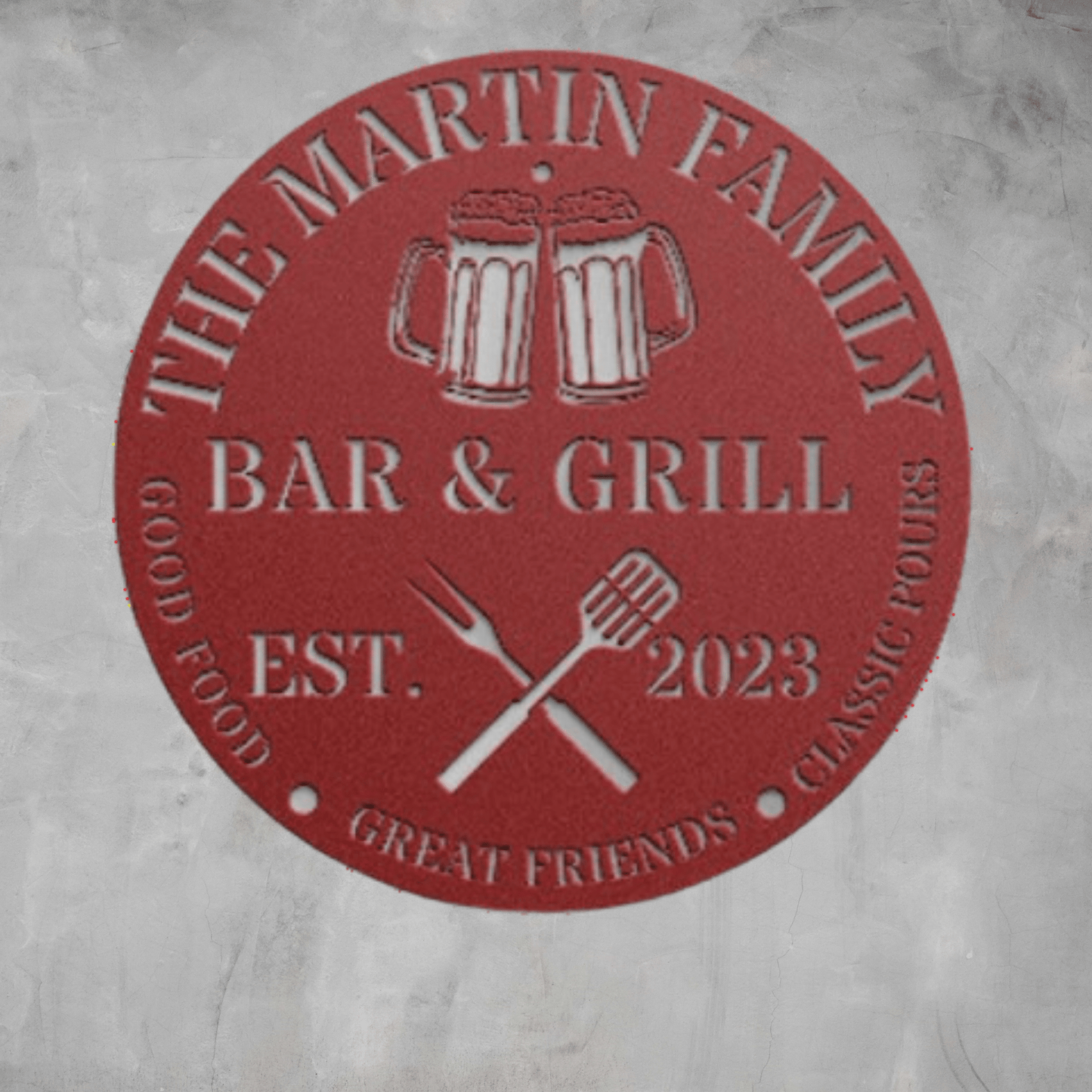 red custom bar and grill metal wall art