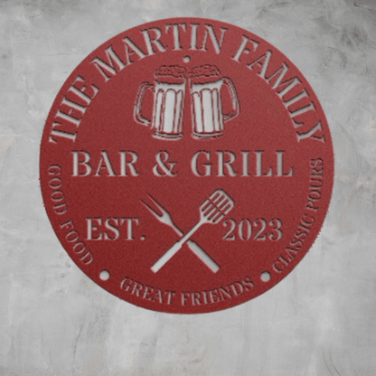 red custom bar and grill metal wall art