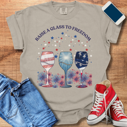 Patriotic Wine Glass T-Shirt – Perfect for Fourth of July Celebrations