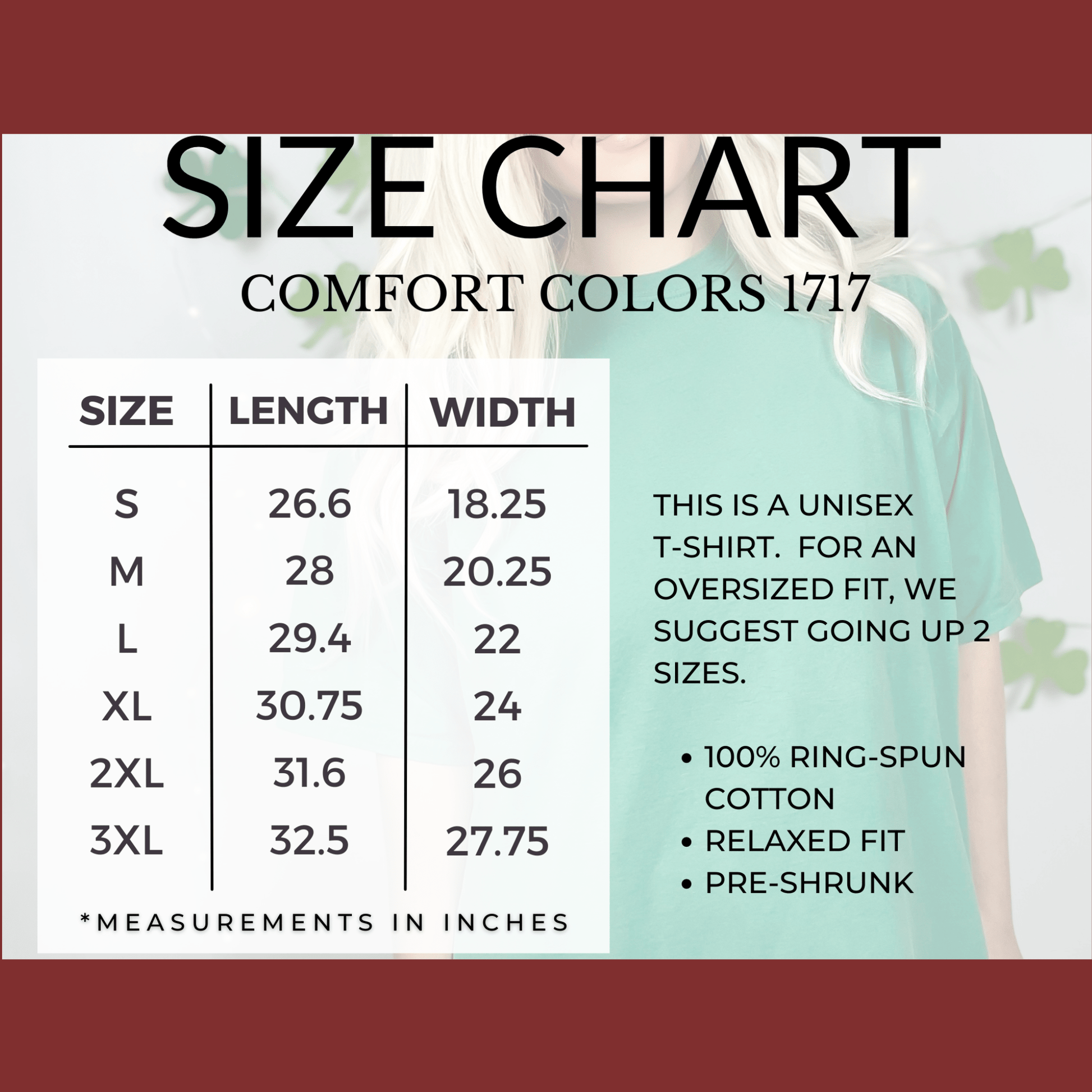 comfort colors size chart