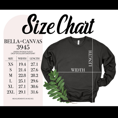 bella canvas 3945 crewneck sweatshirt size chart