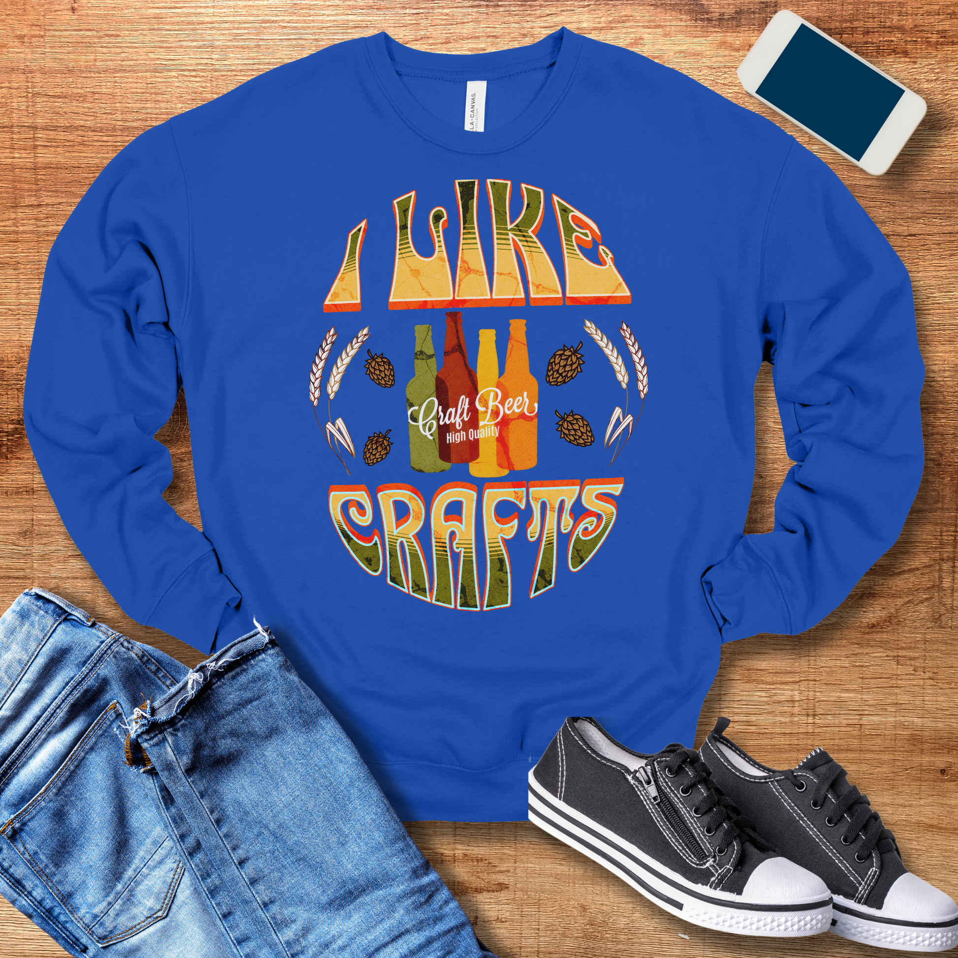 true royal color i like crafts beer crewneck sweatshirt